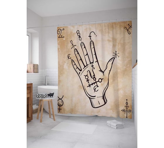 Штора (занавеска) для ванной JoyArty "Символы на руке" из сатена, 180х200 см с крючками, sc_19343 1