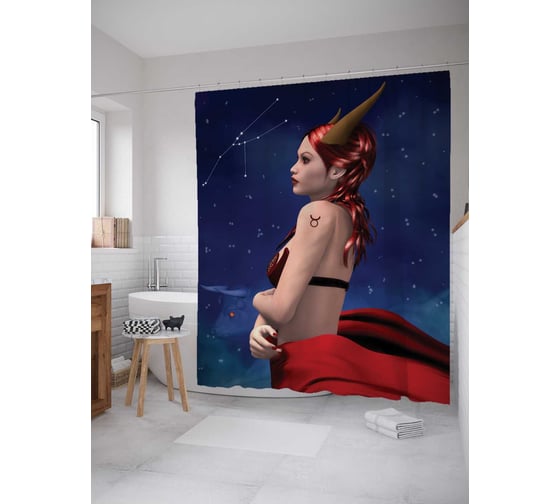 Штора (занавеска) для ванной JoyArty "Знак зодиака Телец" из сатена, 180х200 см с крючками, sc_13359 1