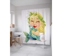 Штора (занавеска) для ванной JoyArty "Веселые рыбы" из сатена, 180х200 см с крючками, sc_13355