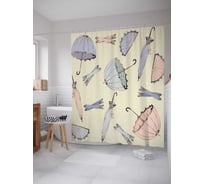 Штора (занавеска) для ванной JoyArty "Летящие зонты" из сатена, 180х200 см с крючками, sc_13156