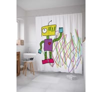 Штора (занавеска) для ванной JoyArty "Добрый робот" из сатена, 180х200 см с крючками, sc_18671
