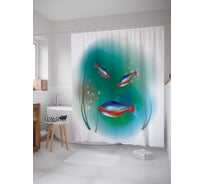 Штора (занавеска) для ванной JoyArty "Лицо из рыб" из сатена, 180х200 см с крючками, sc_18141