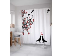 Штора (занавеска) для ванной JoyArty "Воркующие голуби" из сатена, 180х200 см с крючками, sc_2502