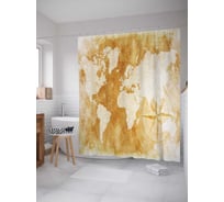 Штора (занавеска) для ванной JoyArty "Затертая карта" из сатена, 180х200 см с крючками, sc_16640