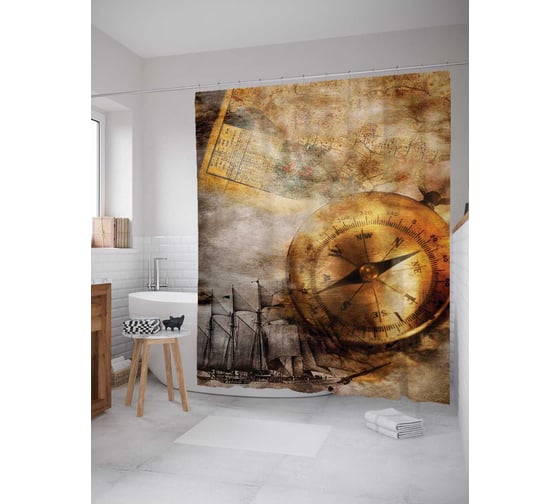 Штора (занавеска) для ванной JoyArty "Морская навигация" из сатена, 180х200 см с крючками, sc_16636 1