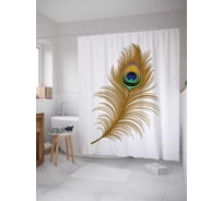 Штора (занавеска) для ванной JoyArty "Перо павлина" из сатена, 180х200 см с крючками, sc_16416