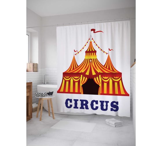 Штора (занавеска) для ванной JoyArty "Шапито в городе" из сатена, 180х200 см с крючками, sc_15461 1