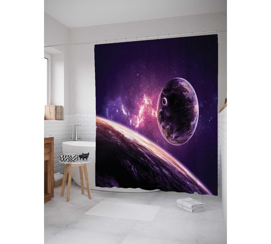 Штора (занавеска) для ванной JoyArty "Бесконечность космического пространства" из сатена, 180х200 см с крючками, sc_25094 1