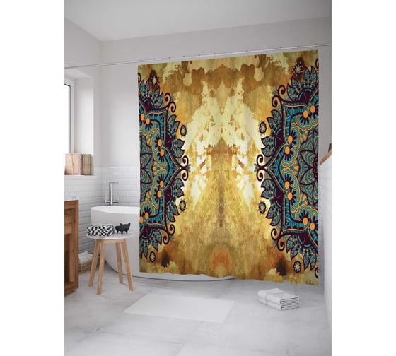 Штора (занавеска) для ванной JoyArty "Призрачная мандала" из сатена, 180х200 см с крючками, sc_2549 1