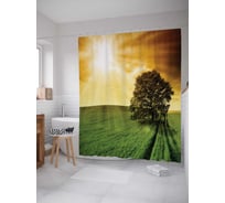 Штора (занавеска) для ванной JoyArty "Дерево на солнечной поляне" из сатена, 180х200 см с крючками, sc_2383