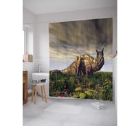 Штора (занавеска) для ванной JoyArty "Затаившийся динозавр" из сатена, 180х200 см с крючками, sc_12641