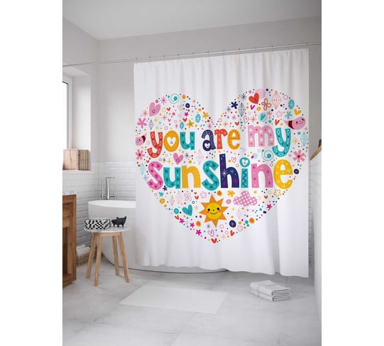 Штора (занавеска) для ванной JoyArty "Сердце с солнечными красками" из сатена, 180х200 см с крючками, sc_19562 1