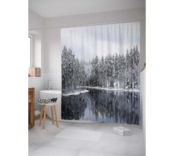 Штора (занавеска) для ванной JoyArty "Лесные льды" из сатена, 180х200 см с крючками, sc_12608 1