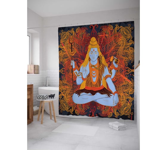 Штора (занавеска) для ванной JoyArty "Медитация Шивы" из сатена, 180х200 см с крючками, sc_19254 1