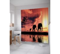 Штора (занавеска) для ванной JoyArty "Семейство слонов" из сатена, 180х200 см с крючками, sc_12630