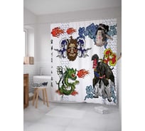 Штора (занавеска) для ванной JoyArty "Драконья история" из сатена, 180х200 см с крючками, sc_17905