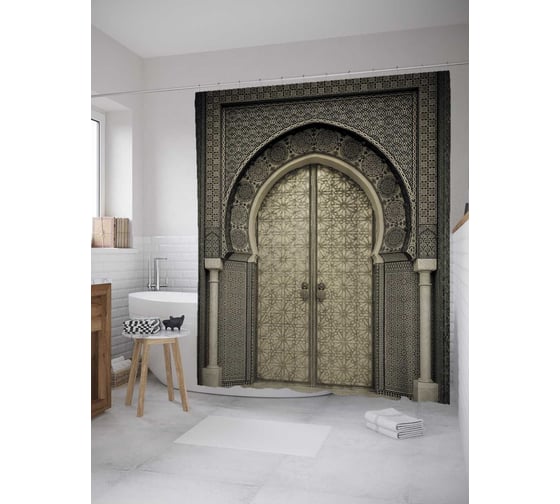 Штора (занавеска) для ванной JoyArty "Дверь с арабскими узорами" из сатена, 180х200 см с крючками, sc_12315 1