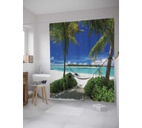 Штора (занавеска) для ванной JoyArty "Умиротворительный пляж" из сатена, 180х200 см с крючками, sc_10155