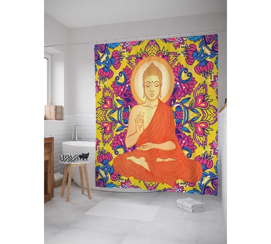 Штора (занавеска) для ванной JoyArty "Тибет цветет" из сатена, 180х200 см с крючками, sc_14107 1