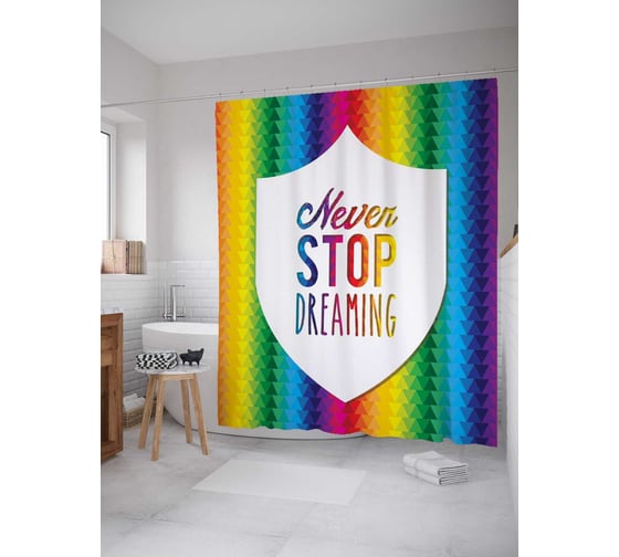 Штора (занавеска) для ванной JoyArty "Яркие мечты" из сатена, 180х200 см с крючками, sc_19173 1