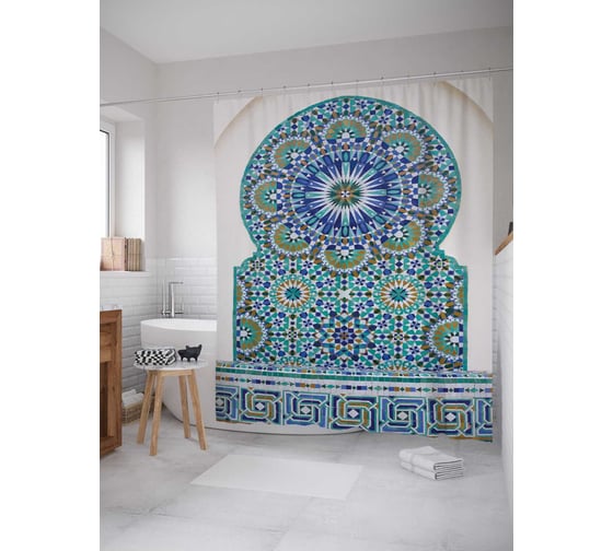 Штора (занавеска) для ванной JoyArty "Плиточное искусство" из сатена, 180х200 см с крючками, sc_12310 1