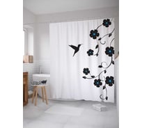 Штора (занавеска) для ванной JoyArty "Музыка колибри" из сатена, 180х200 см с крючками, sc_12385