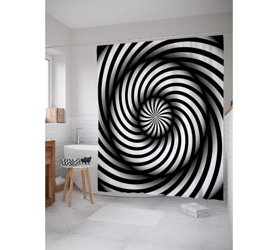 Штора (занавеска) для ванной JoyArty "Полосатый обман" из сатена, 180х200 см с крючками, sc_18731 1