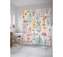 Штора (занавеска) для ванной JoyArty "Поющие канарейки" из сатена, 180х200 см с крючками, sc_13149