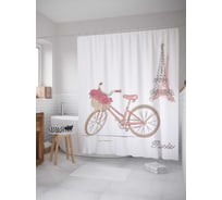 Штора (занавеска) для ванной JoyArty "Цветочный велосипед в Париже" из сатена, 180х200 см с крючками, sc_13179
