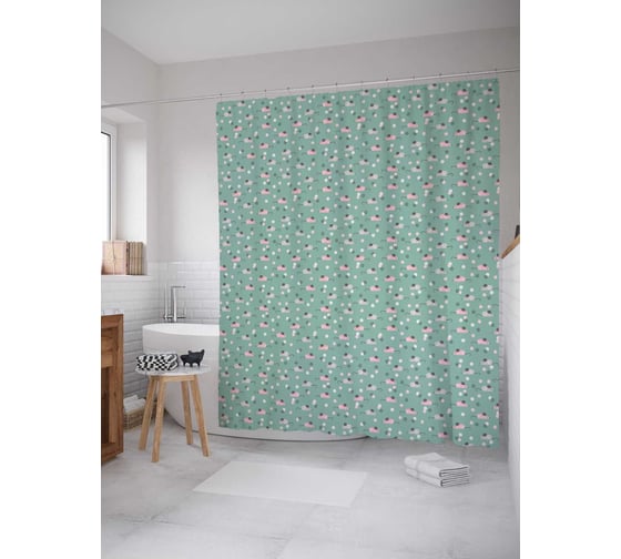 Штора (занавеска) для ванной JoyArty "Мышата" из сатена, 180х200 см sc_378423 1