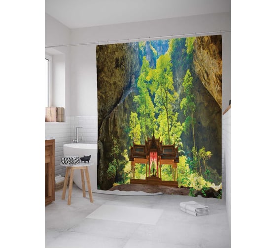 Штора (занавеска) для ванной JoyArty "Пещера Пхрая Након" из сатена, 180х200 см с крючками, sc_14744 1