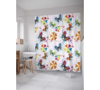 Штора (занавеска) для ванной JoyArty "Цирковые бабочки" из сатена, 180х200 см с крючками, sc_15883