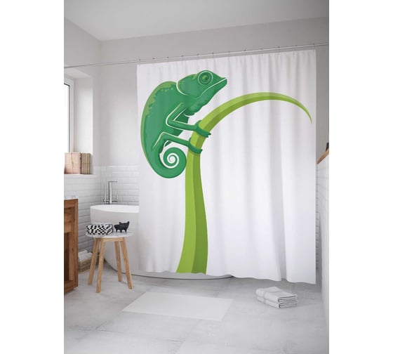 Штора (занавеска) для ванной JoyArty "Задумчивый хамелеон" из сатена, 180х200 см с крючками, sc_13385 1