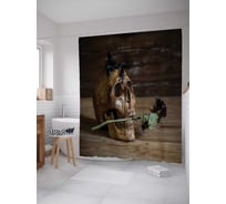 Штора (занавеска) для ванной JoyArty "Череп с розой" из сатена, 180х200 см с крючками, sc_10474