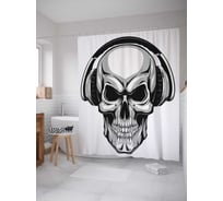 Штора (занавеска) для ванной JoyArty "Череп в наушниках" из сатена, 180х200 см с крючками, sc_14515