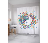 Штора (занавеска) для ванной JoyArty "Инь и ян с радужными кругами" из сатена, 180х200 см с крючками, sc_19235
