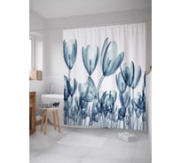 Штора (занавеска) для ванной JoyArty "Дружные цветы" из сатена, 180х200 см с крючками, sc_14468