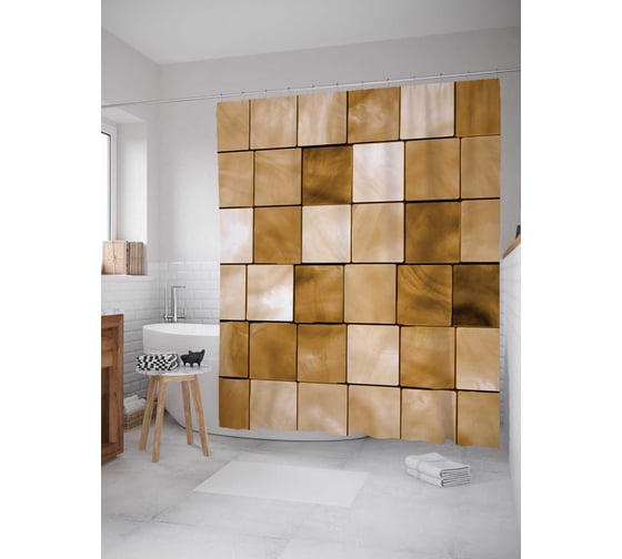 Штора (занавеска) для ванной JoyArty "Строгие кубы" из сатена, 180х200 см с крючками, sc_13502 1