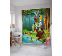 Штора (занавеска) для ванной JoyArty "Лесная банда" из сатена, 180х200 см с крючками, sc_29543