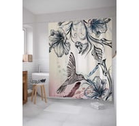 Штора (занавеска) для ванной JoyArty "Колибри в работе" из сатена, 180х200 см с крючками, sc_17112