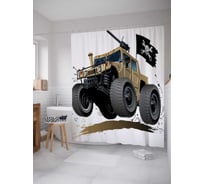 Штора (занавеска) для ванной JoyArty "Пиратский джип" из сатена, 180х200 см с крючками, sc_18228