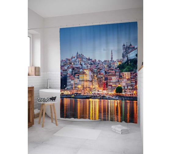 Штора (занавеска) для ванной JoyArty "Отблески веселья" из сатена, 180х200 см с крючками, sc_14436 1