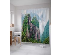 Штора (занавеска) для ванной JoyArty "Заросшие горы" из сатена, 180х200 см с крючками, sc_15300