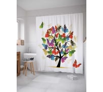 Штора (занавеска) для ванной JoyArty "Бабочковое дерево" из сатена, 180х200 см с крючками, sc_13453