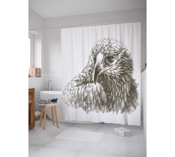 Штора (занавеска) для ванной JoyArty "Хитрый орел" из сатена, 180х200 см с крючками, sc_17086 1