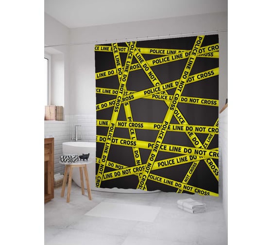 Штора (занавеска) для ванной JoyArty "Доступ запрещен" из сатена, 180х200 см с крючками, sc_156853 1