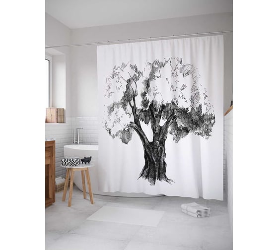 Штора (занавеска) для ванной JoyArty "Пышное дерево" из сатена, 180х200 см с крючками, sc_17092 1