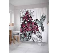 Штора (занавеска) для ванной JoyArty "Колибри нашла рай" из сатена, 180х200 см с крючками, sc_17106