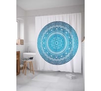 Штора (занавеска) для ванной JoyArty "Голубая мандала" из сатена, 180х200 см с крючками, sc_25538