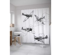 Штора (занавеска) для ванной JoyArty "Воздушные бои Второй мировой" из сатена, 180х200 см с крючками, sc_10621